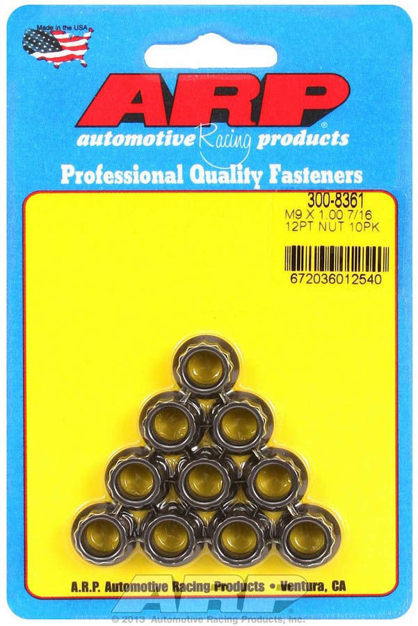 Nut - 9 mm x 1.00 Thread - 11 mm 12 Point Head - Chromoly - Black Oxide - Universal - Set of 10