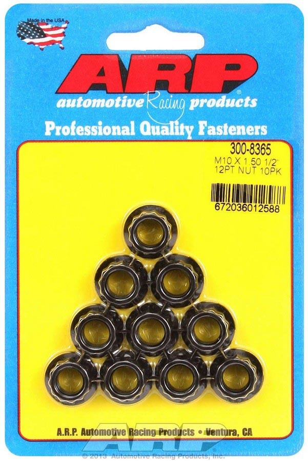 Nut - 10 mm x 1.50 Thread - 12 mm 12 Point Head - Chromoly - Black Oxide - Universal - Set of 10