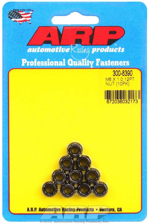 Nut - 6 mm x 1.00 Thread - 8 mm 12 Point Head - Chromoly - Black Oxide - Universal - Set of 10