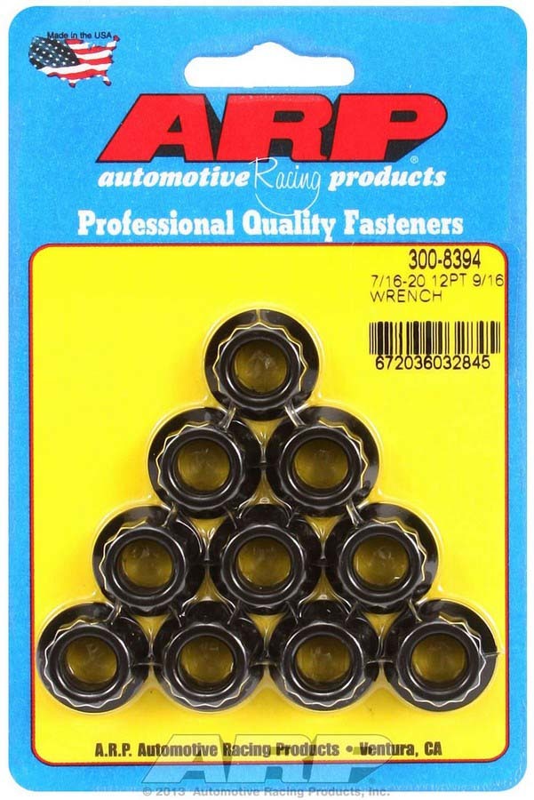 Nut - 7/16-20 in Thread - 9/16 in 12 Point Head - Chromoly - Black Oxide - Universal - Set of 10
