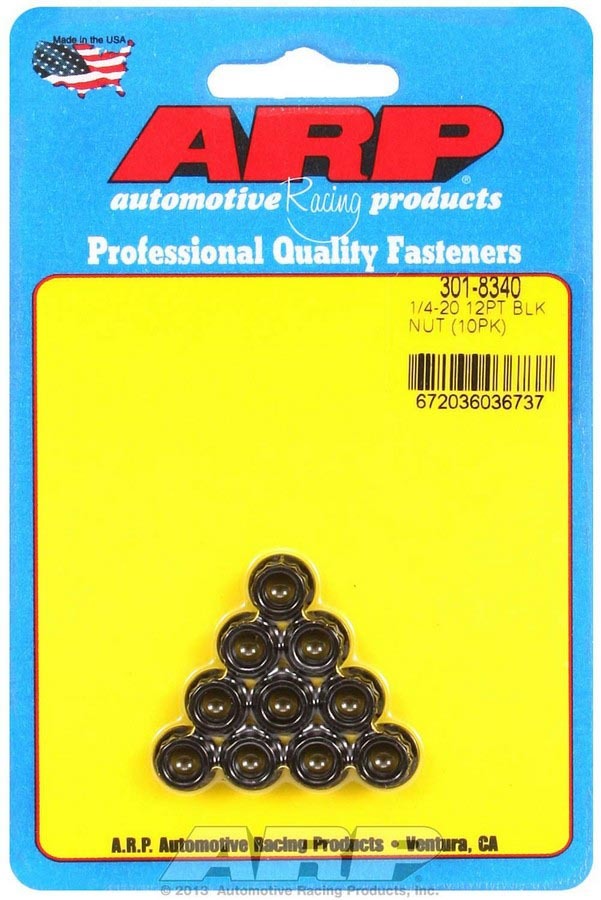 Nut - 1/4-20 in Thread - 5/16 in 12 Point Head - Chromoly - Black Oxide - Universal - Set of 10