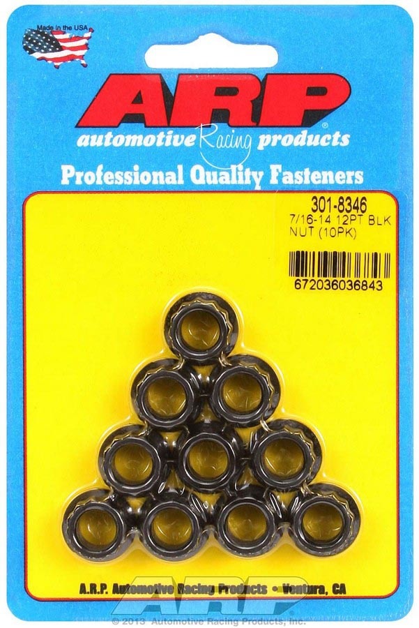 Nut - 7/16-14 in Thread - 1/2 in 12 Point Head - Chromoly - Black Oxide - Universal - Set of 10
