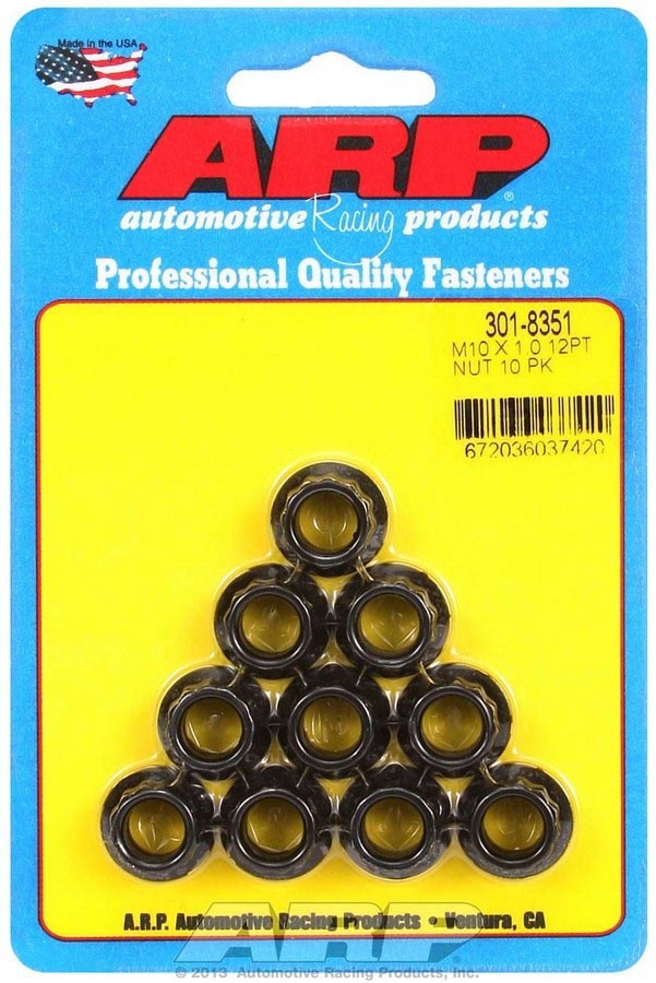 Nut - 10 mm x 1.00 Thread - 12 Point Head - Chromoly - Black Oxide - Universal - Set of 10