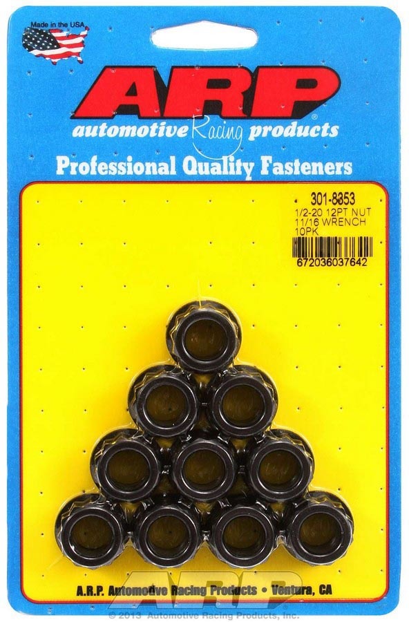 Nut - 1/2-20 in Thread - 11/16 in 12 Point Head - Chromoly - Black Oxide - Universal - Set of 10