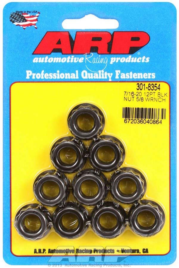 Nut - Wrenching - 7/16-20 in Thread - 5/8 in 12 Point Head - Chromoly - Black Oxide - Set of 10