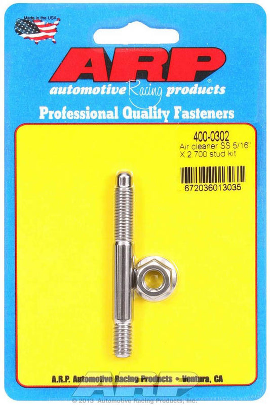 Air Cleaner Stud - 5/16-18 in Thread - 2.7 in Long - Hex Nut - Stainless - Polished - Each