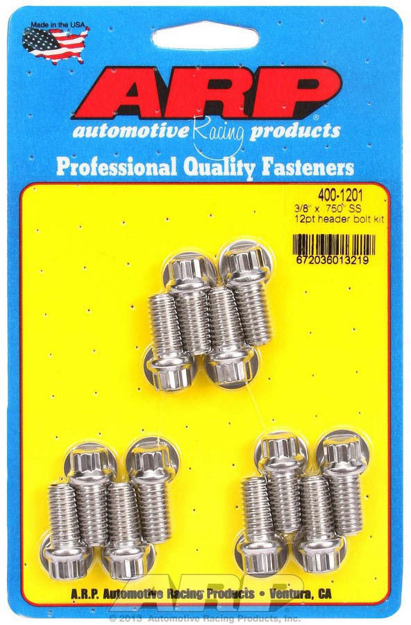 Header Bolt - 3/8-16 in Thread - 0.75 in Long - 12 Point Head - Stainless - Polished - Small Block Chevy - Set of 12