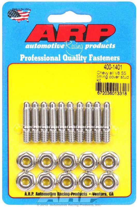 Timing Cover Stud - Hex Nuts - Stainless - Polished - Chevy V8 - Set of 10