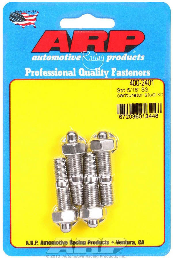 Carburetor Stud - 5/16-18 and 5/16-24 in Thread - 1.7 in Long - Hex Nuts - Stainless - Polished - Set of 4
