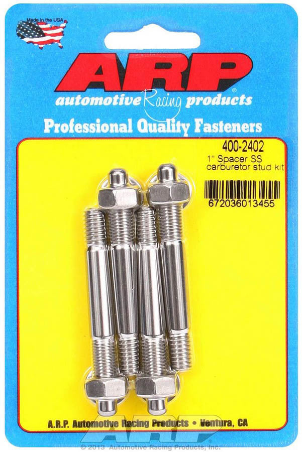 Carburetor Stud - 5/16-18 and 5/16-24 in Thread - 2.7 in Long - Hex Nuts - Stainless - Polished - Set of 4