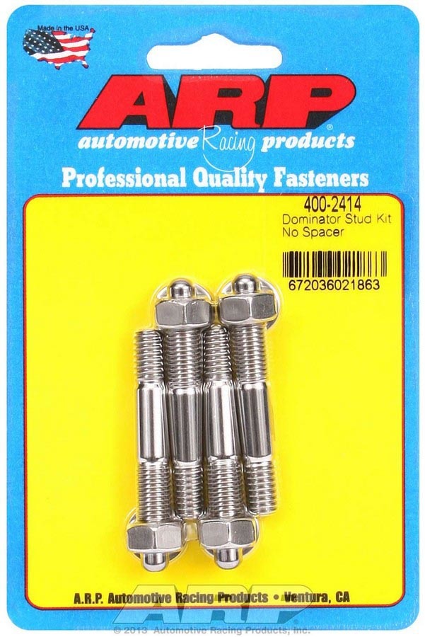 Carburetor Stud - 5/16-18 and 5/16-24 in Thread - 2.225 in Long - Hex Nuts - Stainless - Polished - Set of 4