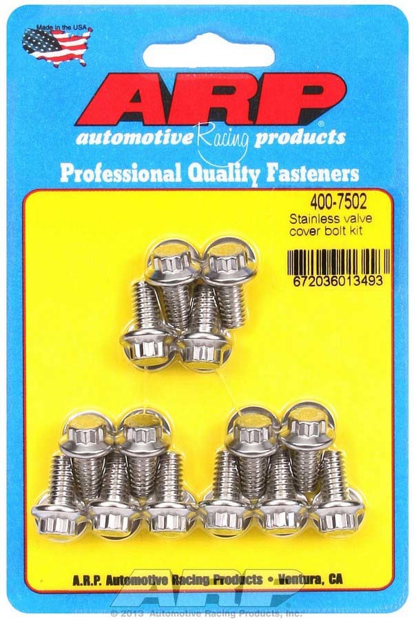 Valve Cover Fastener - Bolt - 1/4-20 in Thread - 0.515 in Long - 12 Point Head - Stainless - Polished - Set of 14