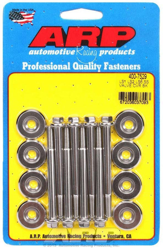 Valve Cover Fastener - Bolt - 6 mm Male Thread - 2.755 in Long - Hex Head - Stainless - Polished - GM LS-Series - Set of 8