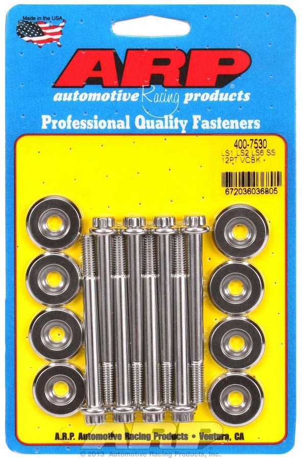 Valve Cover Fastener - Bolt - 6 mm x 1.00 Thread - 2.755 in Long - 12 Point Head - Stainless - Polished - GM LS-Series - Set of 8