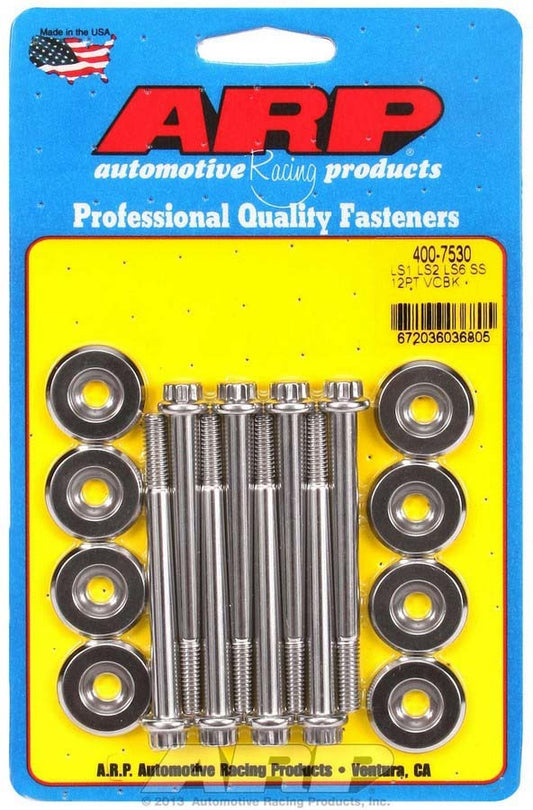 Valve Cover Fastener - Bolt - 6 mm x 1.00 Thread - 2.755 in Long - 12 Point Head - Stainless - Polished - GM LS-Series - Set of 8
