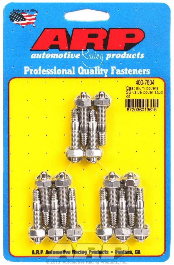 Valve Cover Fastener - Stud - 1/4-20 in Thread - 1.500 in Long - Hex Nuts - Stainless - Polished - Set of 14