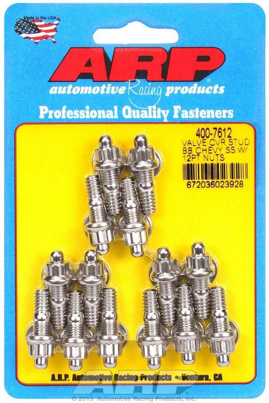 Valve Cover Fastener - Stud - 1/4-20 in Thread - 1.170 in Long - 12 Point Nuts - Stainless - Polished - Set of 14