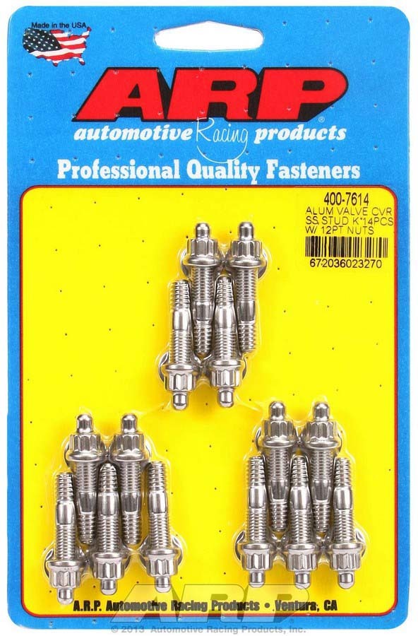 Valve Cover Fastener - Stud - 1/4-20 in Thread - 1.500 in Long - 12 Point Nuts - Stainless - Polished - Set of 14