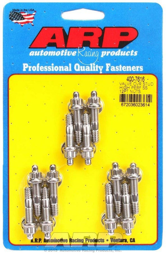 Valve Cover Fastener - Stud - 1/4-20 in Thread - 1.500 in Long - 12 Point Nuts - Stainless - Polished - Set of 12