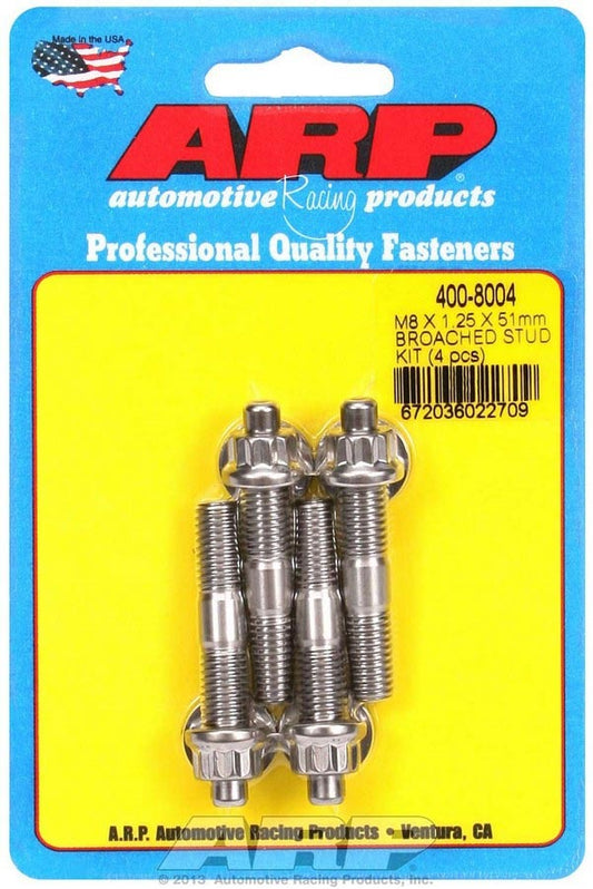 Stud - 8 mm x 1.25 Thread - 2 in Long - 12 Point Nuts - Stainless - Polished - Universal - Set of 4