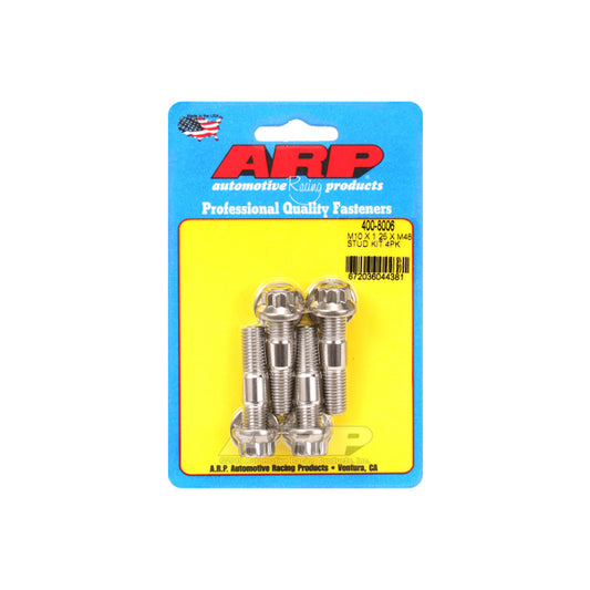 Stud - 10 mm x 1.25 Thread - 1.89 in Long - 12 Point Nuts - Stainless - Polished - Universal - Set of 4
