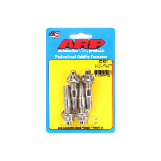 Stud - 10 mm x 1.25 Thread - 2.165 in Long - 12 Point Nuts - Stainless - Polished - Universal - Set of 4