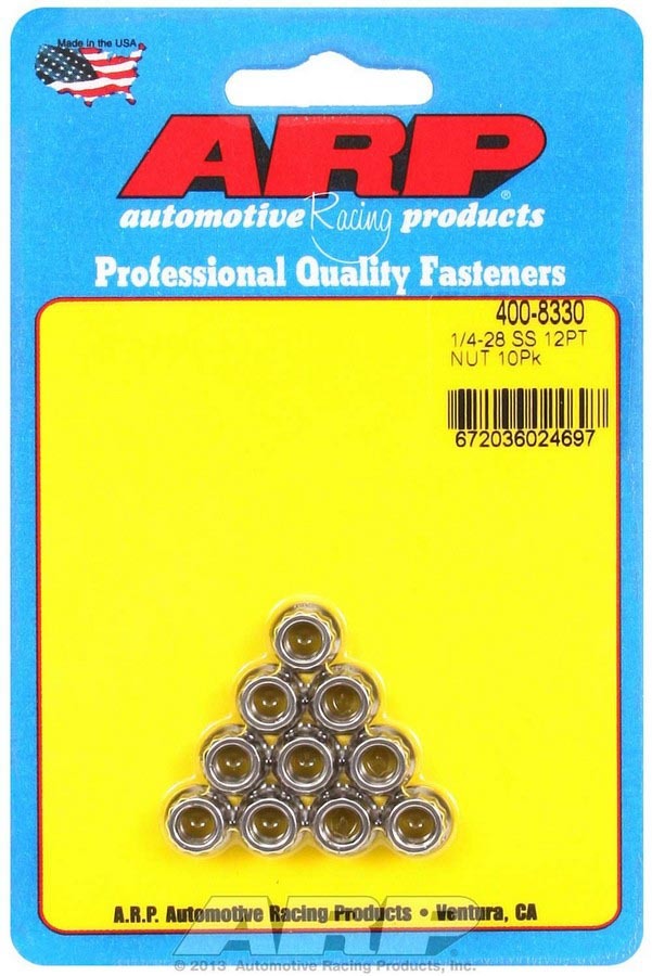 Nut - 1/4-28 in Thread - 5/16 in 12 Point Head - Stainless - Polished - Universal - Set of 10