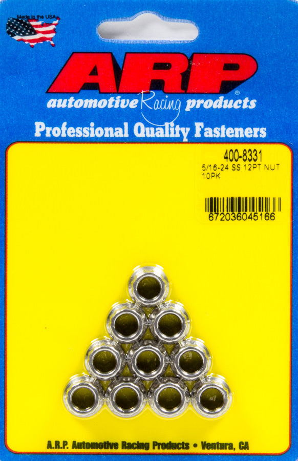 Nut - 5/16-24 in Thread - 3/8 in 12 Point Head - Stainless - Polished - Universal - Set of 10