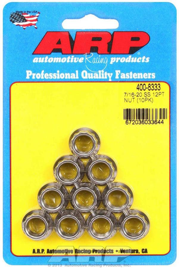 Nut - 7/16-20 in Thread - 1/2 in 12 Point Head - Stainless - Polished - Universal - Set of 10