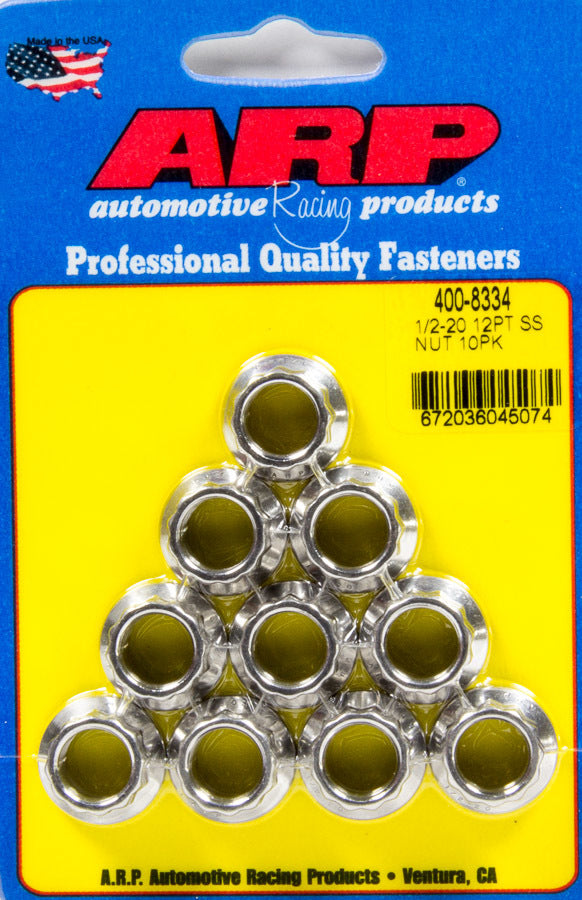 Nut - 1/2-20 in Thread - 9/16 in 12 Point Head - Stainless - Polished - Universal - Set of 10