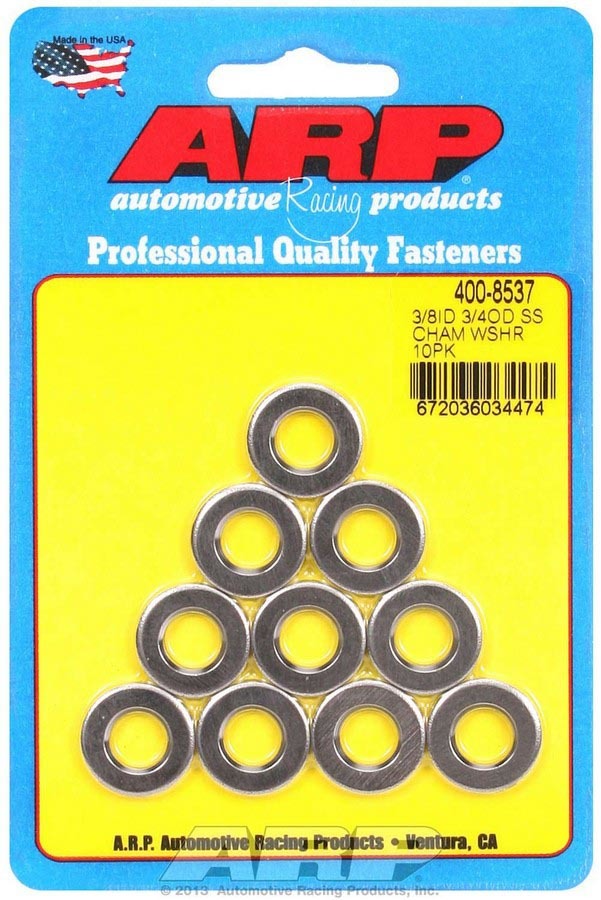 Flat Washer - Special Purpose - Chamfered - 0.375 in ID - 0.750 in OD - 0.120 in Thick - Stainless - Polished - Set of 10