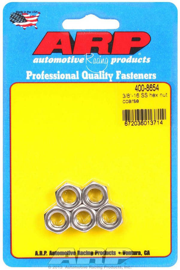 Nut - 3/8-16 in Thread - 9/16 in Hex Head - Stainless - Polished - Universal - Set of 5