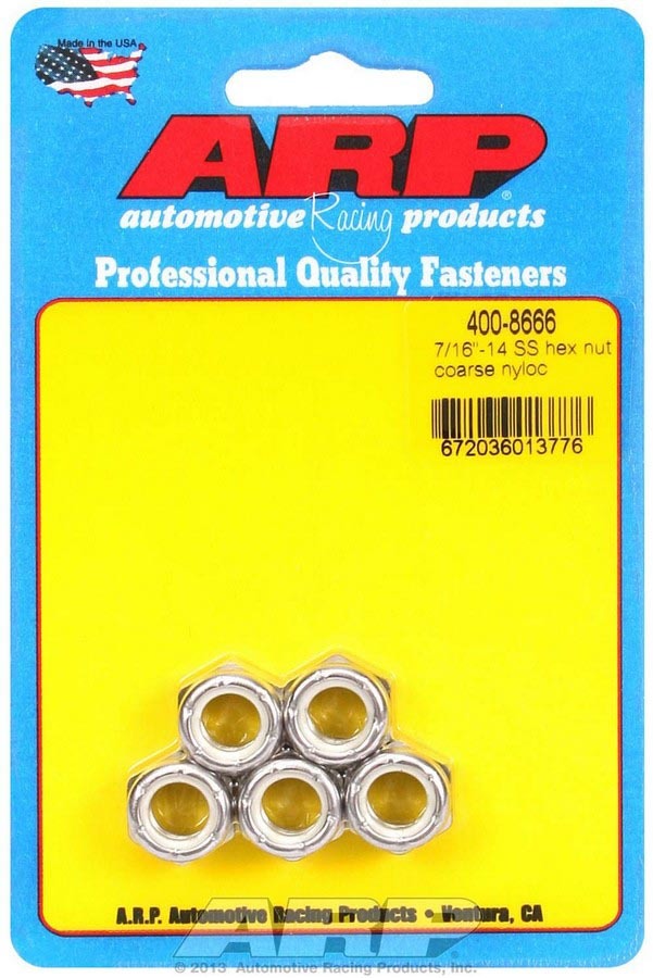 Nut - Locking - 7/16-14 in Thread - Hex Head - Nylon Insert - Stainless - Polished - Set of 5