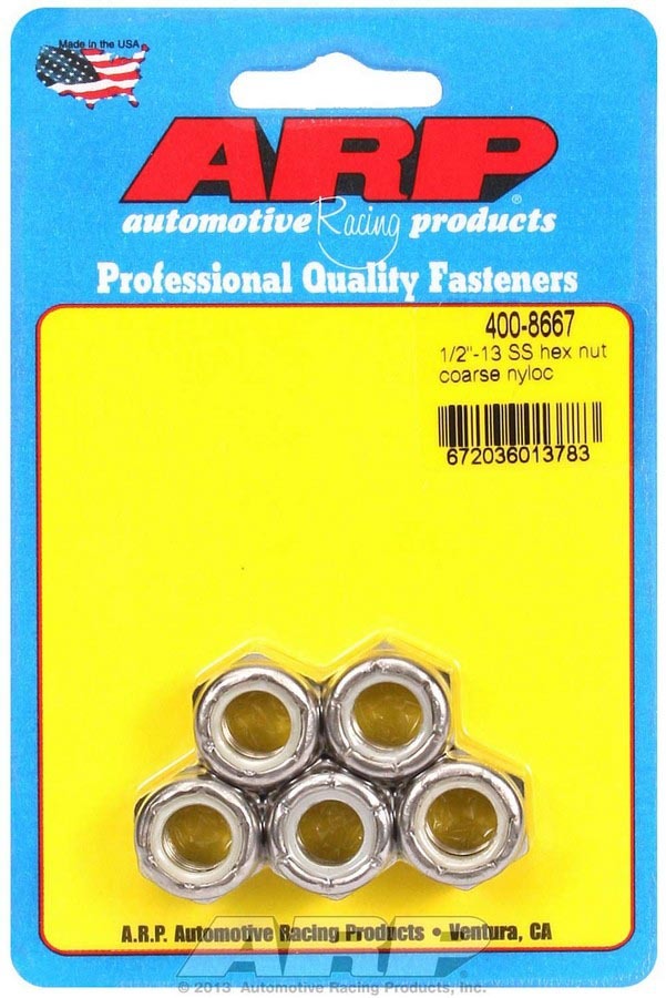 Nut - Locking - 1/2-13 in Thread - Hex Head - Nylon Insert - Stainless - Polished - Set of 5