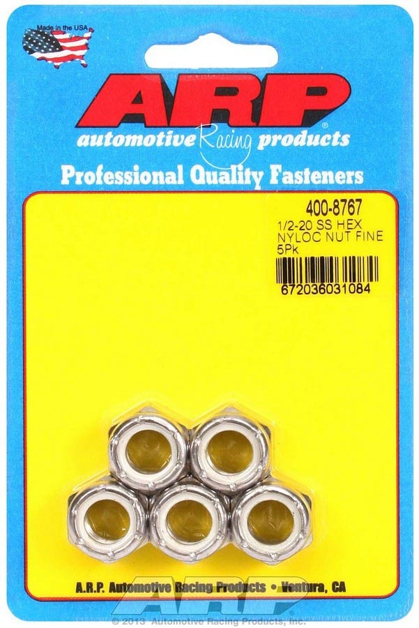 Nut - Locking - 1/2-20 in Thread - Hex Head - Nylon Insert - Stainless - Polished - Set of 5
