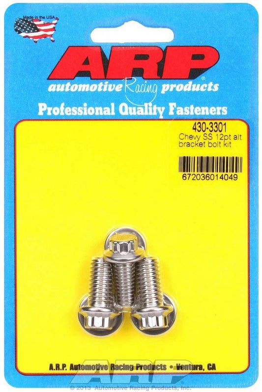 Alternator Bracket Bolt Kit - 12 Point Head - Stainless - Polished - Chevy V8 - Set of 3
