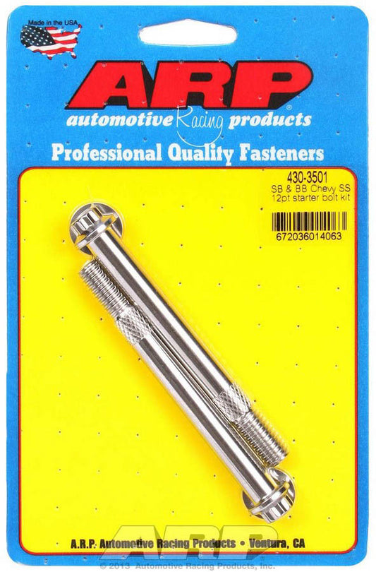 Starter Bolt - 3.700 in Long - 12 Point Head - Stainless - Polished - Standard Length - GM - Pair