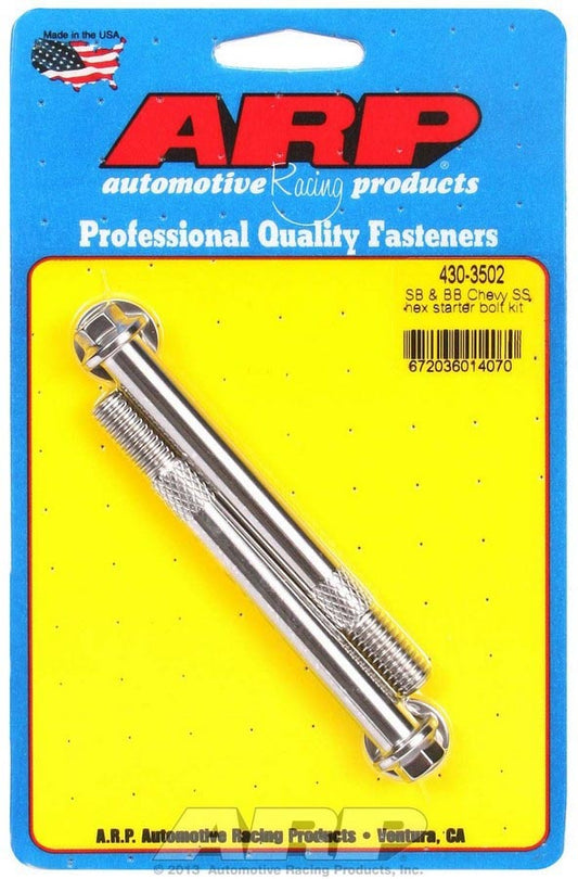 Starter Bolt - 3.700 in Long - Hex Head - Stainless - Polished - Standard Length - GM - Pair