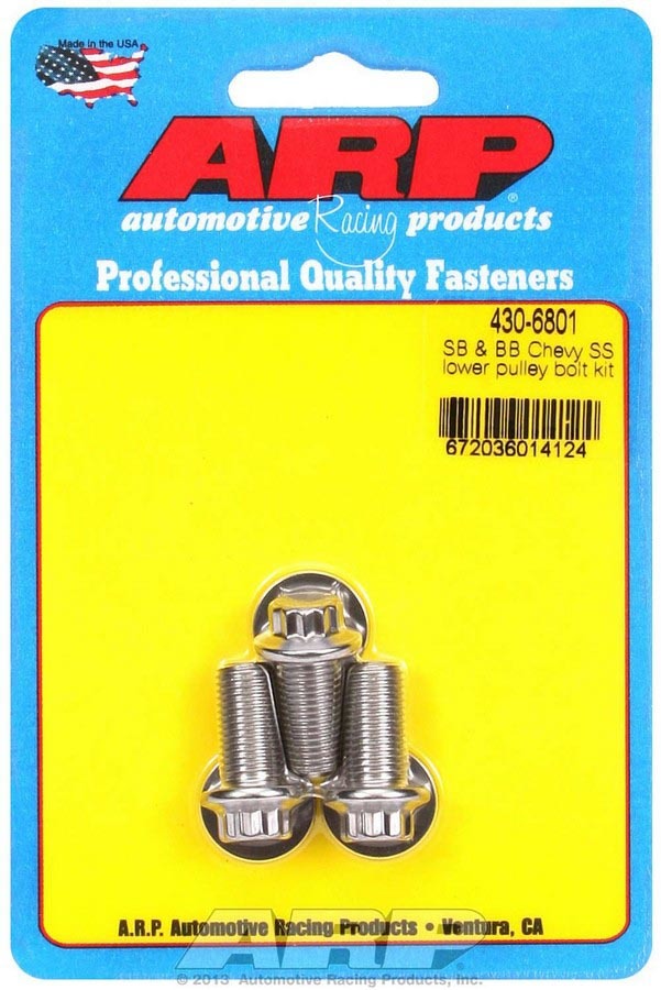Crankshaft Pulley Bolt Kit - High Performance - 3/8-24 in Thread - 0.750 in Long - 3/8 in 12 Point Head - Stainless - Polished - Chevy V8 - Kit