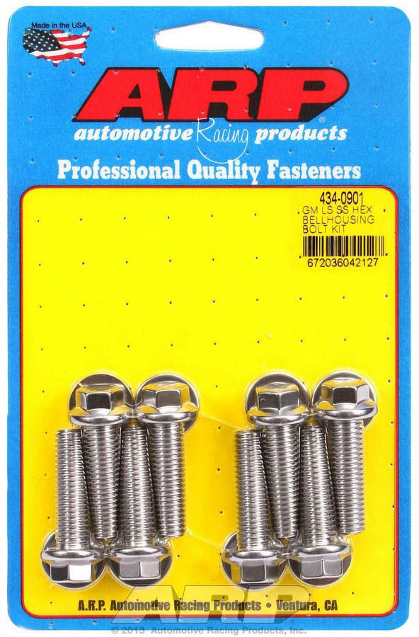 Bellhousing Bolt Kit - 10 mm x 1.50 Thread - 1.375 in Long - Hex Head - Washers Included - Stainless - Polished - GM LS-Series - Set of 8