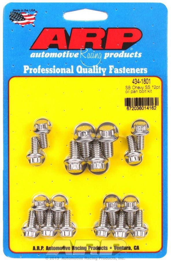 Oil Pan Bolt Kit - 12 Point Head - Stainless - Polished - 2-Piece Cork Gasket - Small Block Chevy - Kit