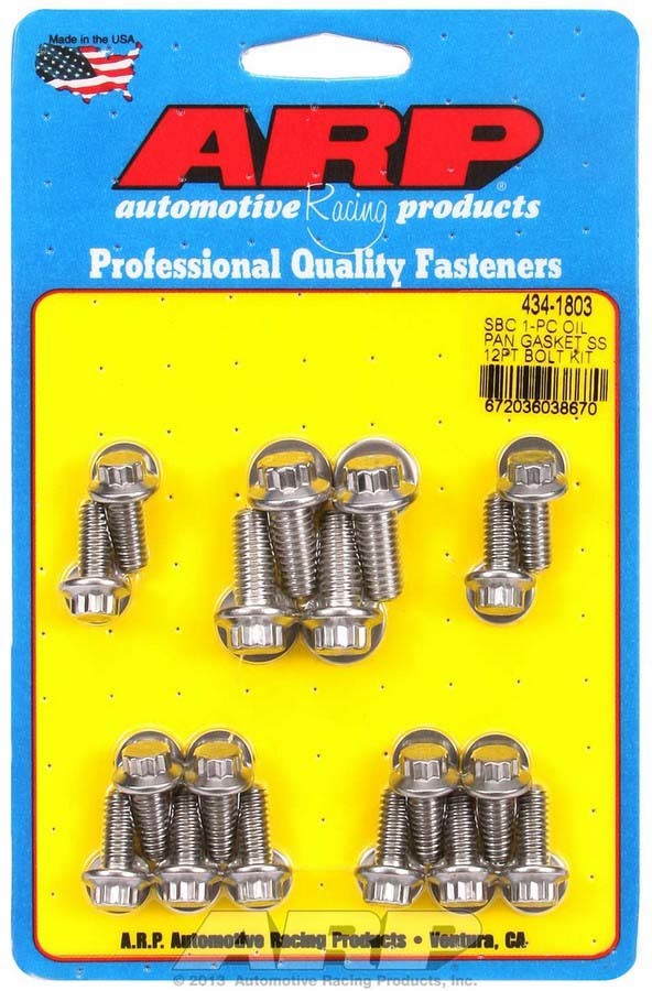 Oil Pan Bolt Kit - 12 Point Head - Stainless - Polished - 1-Piece Rubber Gasket - Small Block Chevy - Kit