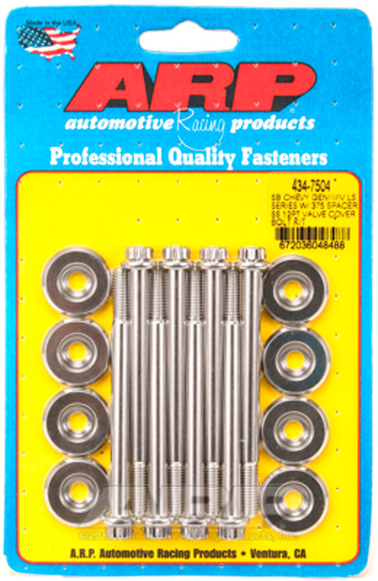 Valve Cover Fastener - Bolt - 6 mm x 1.00 Thread - 3.125 in Long - 12 Point Head - Washers - Stainless - Polished - GM LS-Series - Set of 8
