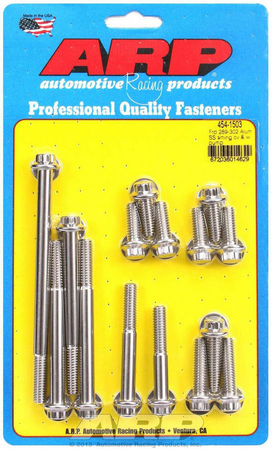 Timing Cover and Water Pump Bolt Kit - 12 Point Head - Stainless - Polished - Small Block Ford - Kit