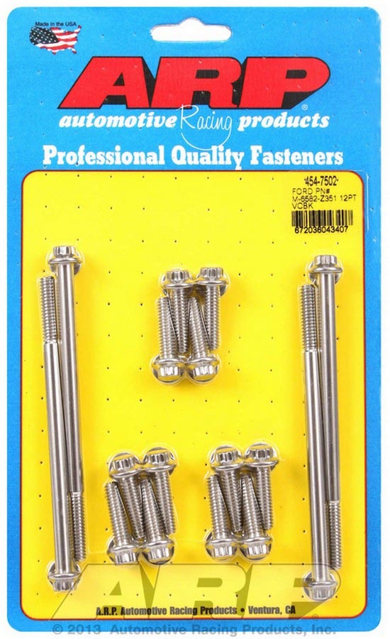 Valve Cover Fastener - Bolt - 1/4-20 in Thread - 12 Point - Stainless - Polished - Small Block Ford - Set of 16