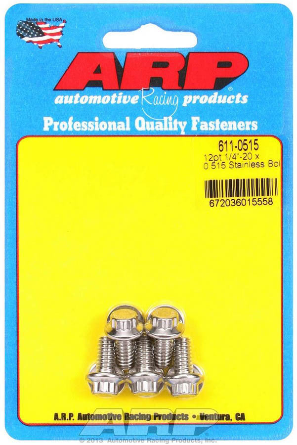 Bolt - 1/4-20 in Thread - 0.515 in Long - 5/16 in 12 Point Head - Stainless - Polished - Universal - Set of 5