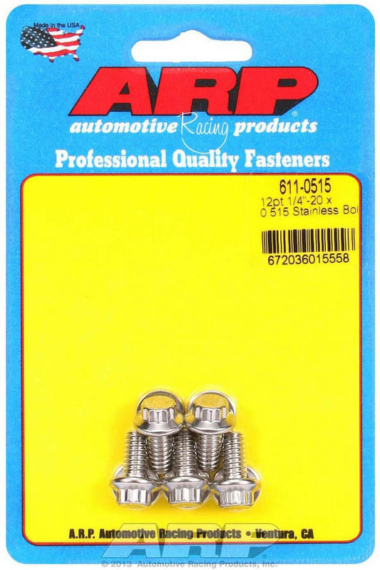 Bolt - 1/4-20 in Thread - 0.515 in Long - 5/16 in 12 Point Head - Stainless - Polished - Universal - Set of 5