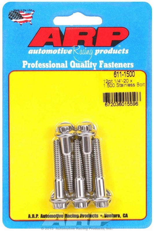 Bolt - 1/4-20 in Thread - 1.5 in Long - 5/16 in 12 Point Head - Stainless - Polished - Universal - Set of 5