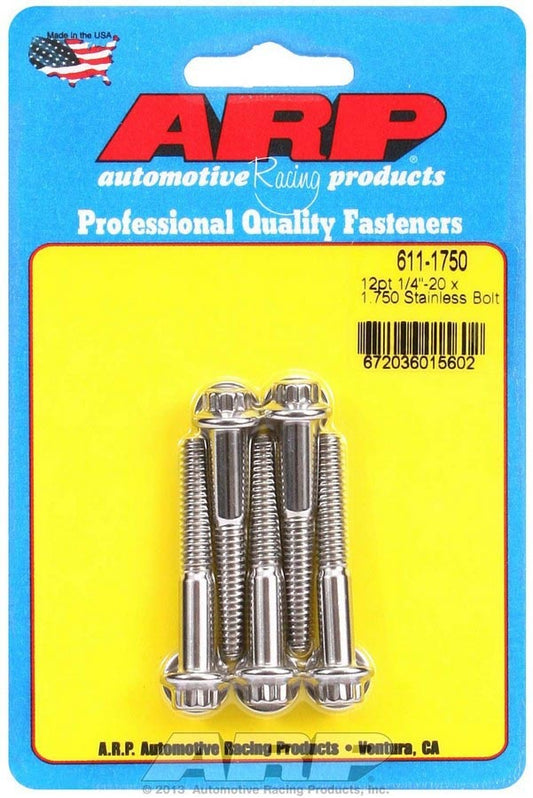 Bolt - 1/4-20 in Thread - 1.75 in Long - 5/16 in 12 Point Head - Stainless - Polished - Universal - Set of 5
