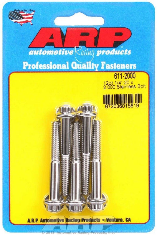 Bolt - 1/4-20 in Thread - 2 in Long - 5/16 in 12 Point Head - Stainless - Polished - Universal - Set of 5